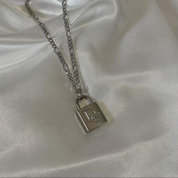 DIOR AUTHENTIC SILVER REPURPOSED PADLOCK NECKLACE - Picture 2 of 4
